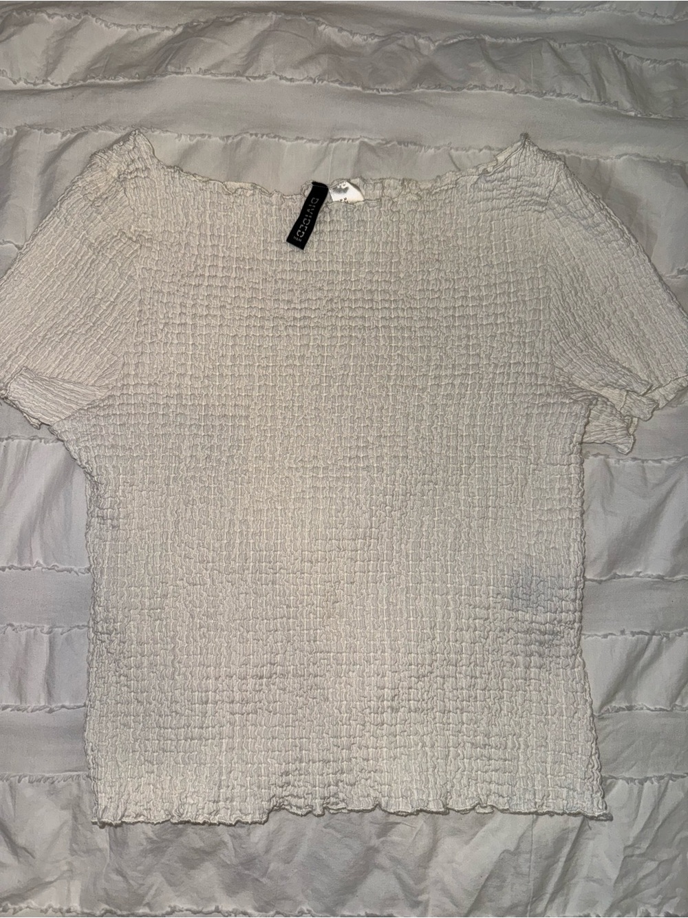 Divided Cream Smocked Short Sleeve Top